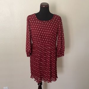 FOREVER 21 PLEATED POLK DOT LONG SLEEVE DRESS
